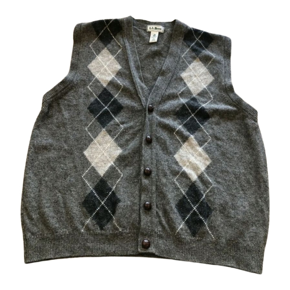 L.L.Bean Argyle Lambswool Vest Nwt Made in Ireland Size XL Grey
